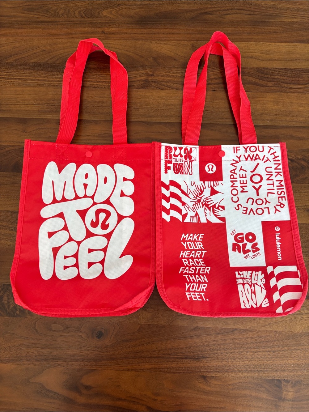 Lululemon Red Made To Feel Shopping Tote Bag (LOT of 2)